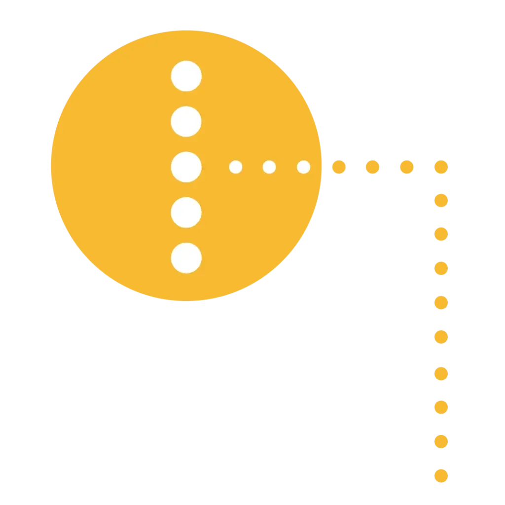 Stilisiertes Punkt-Design in oranger Kreisform, Teil des Logos der FAM Gebäudedienste GmbH